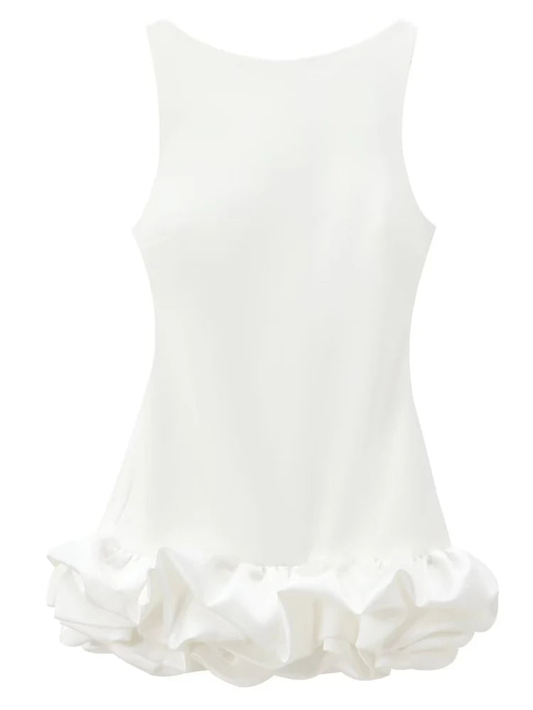 White Ruffle Backless Birthday Dress