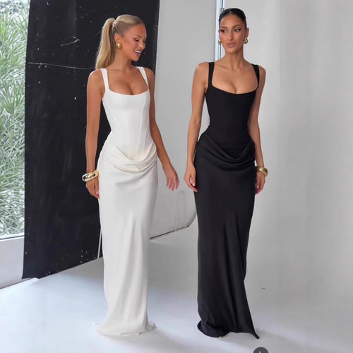 Backless Bandage Bodycon Maxi Dress — Black