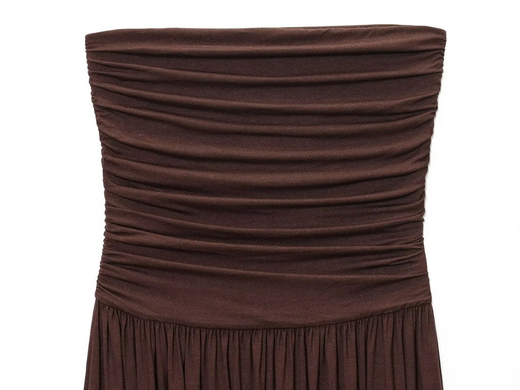 ETJ Off-Shoulder Strapless Dress 2026 – Elegant Pleated Women's Dress