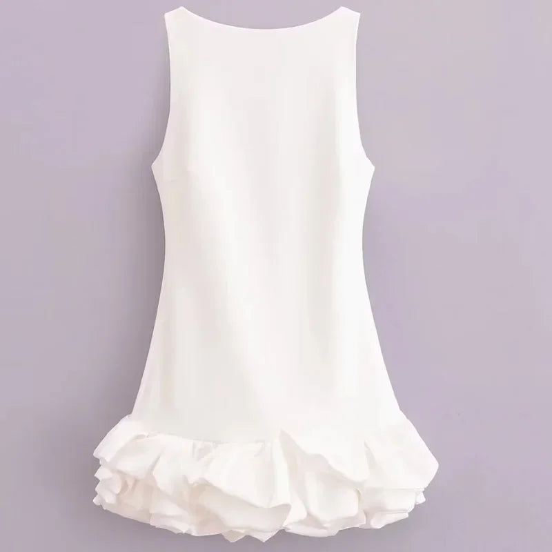White Ruffle Backless Birthday Dress