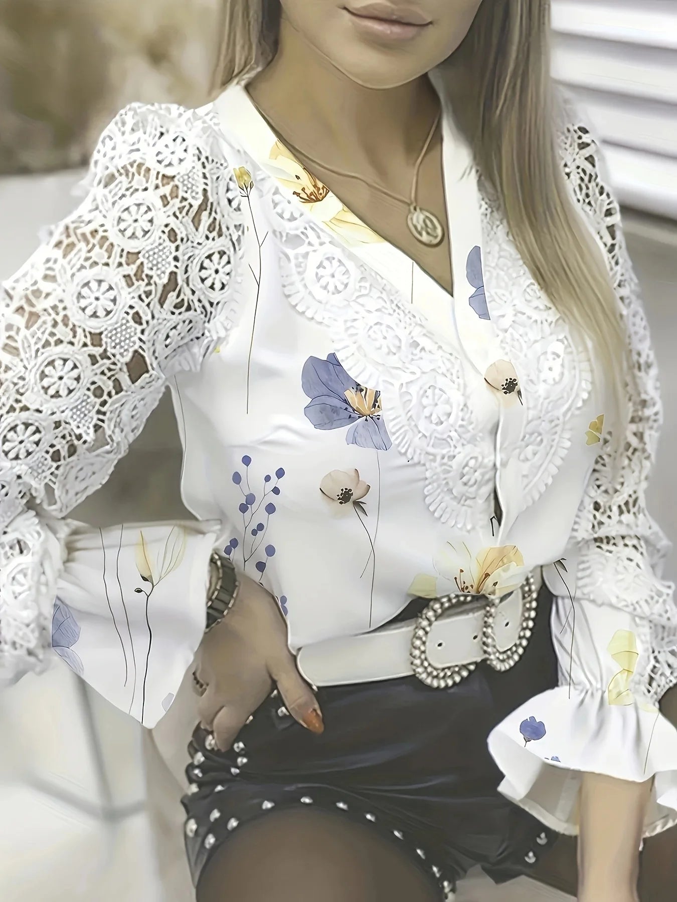 White Lace Long Sleeve Blouse