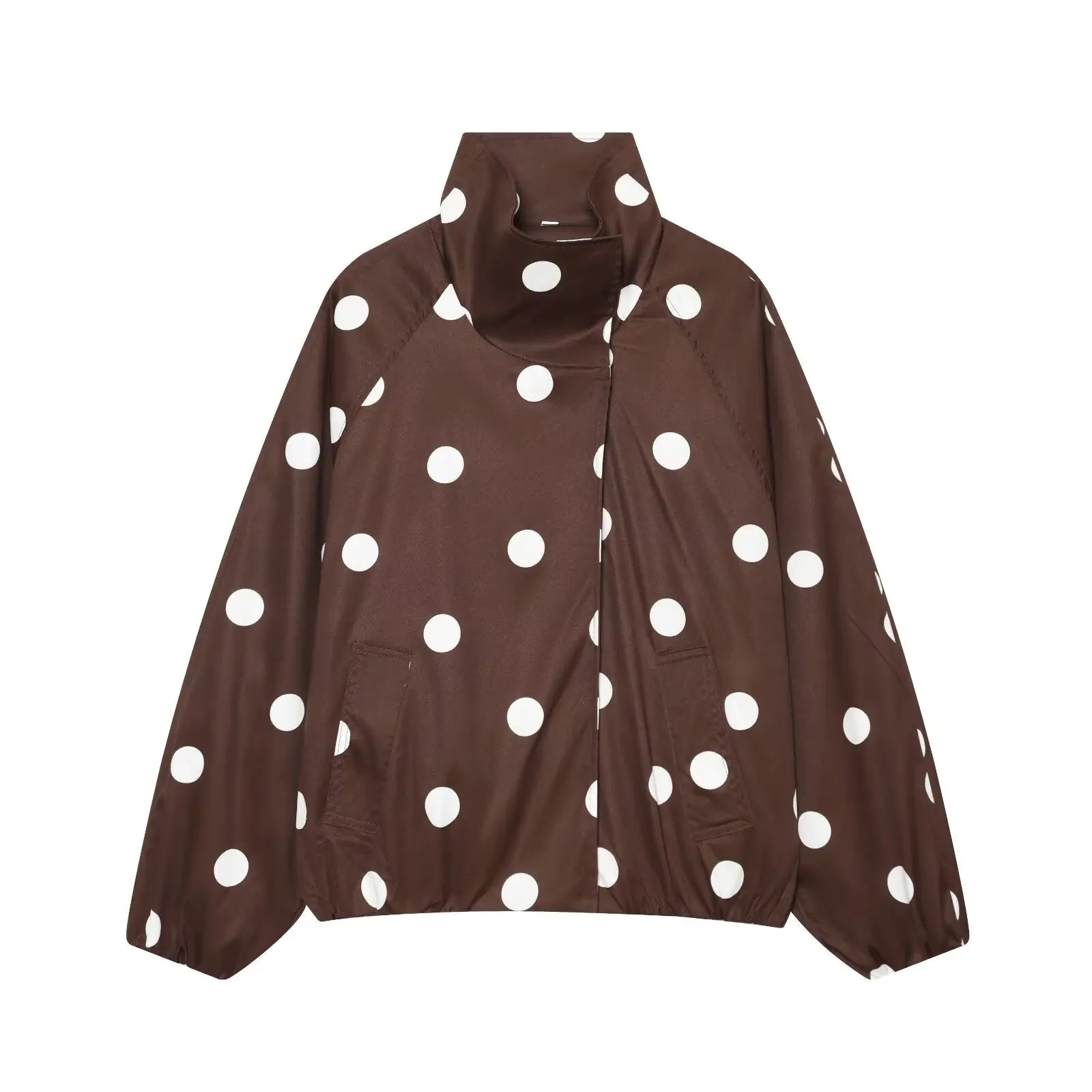 BSAY 2026 New Women Fashion Versatile Polka Dot Bomber Jacket, Stand Collar Zip Up Loose Cropped Casual Outerwear With Pockets