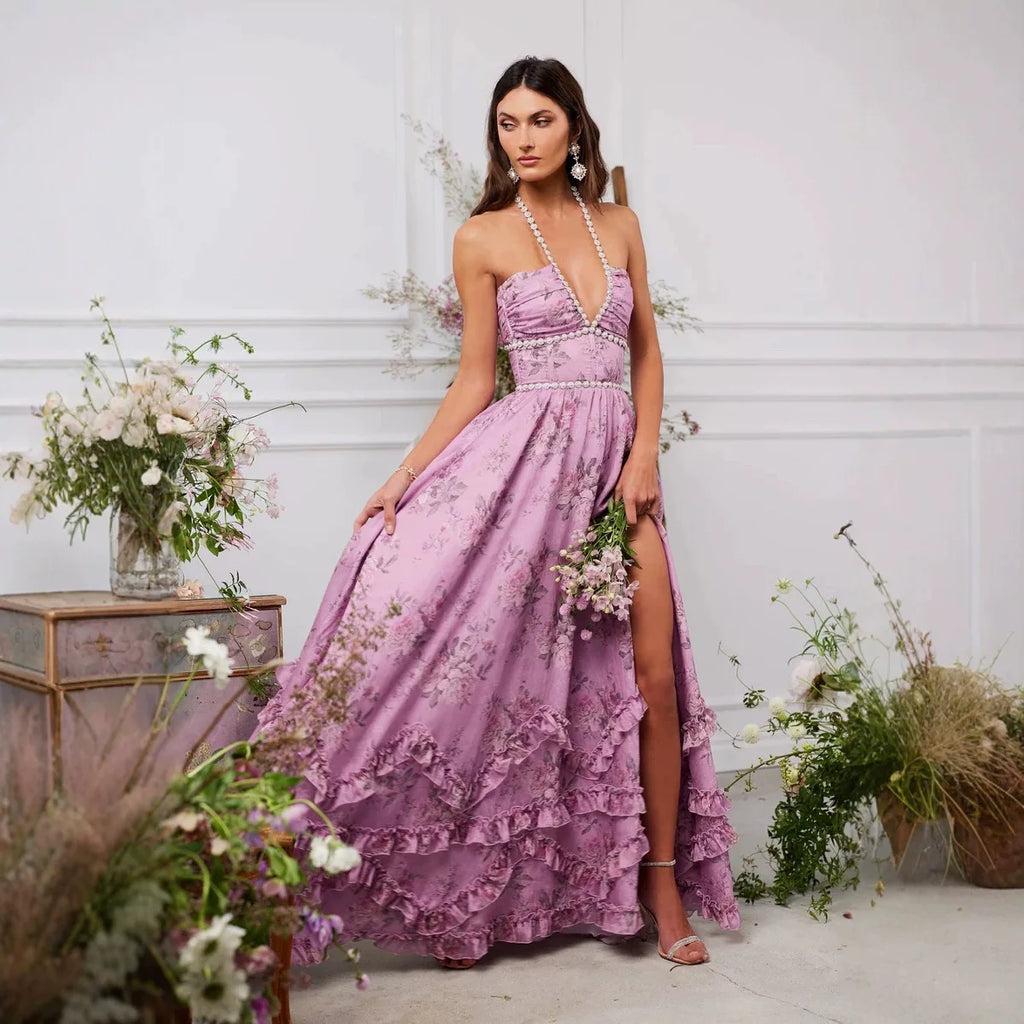 2026 Elegant Women’s Printed Maxi Dress – Slim Fit Spaghetti Strap, Flowy A-Line Beach & Vacation Dress
