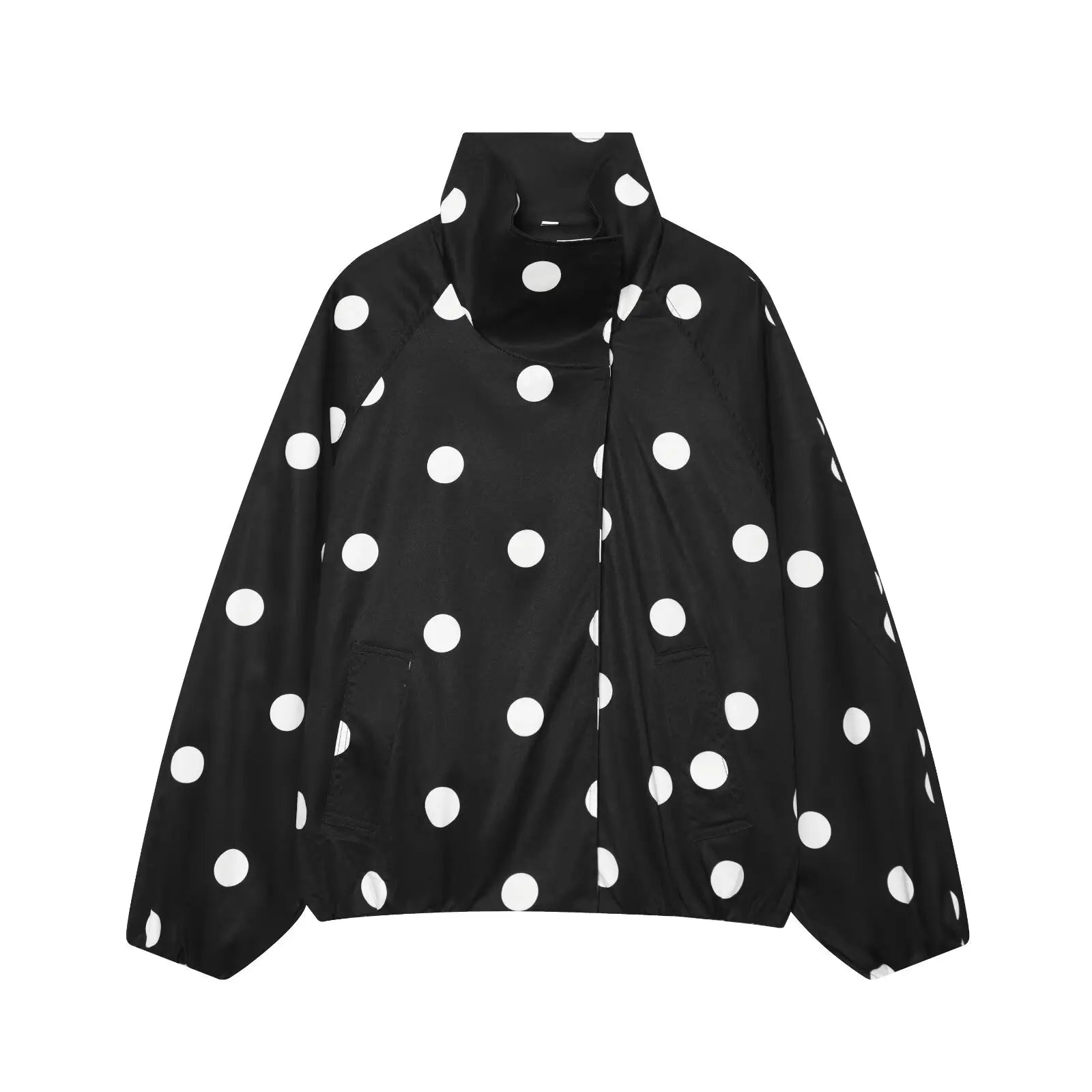 BSAY 2026 New Women Fashion Versatile Polka Dot Bomber Jacket, Stand Collar Zip Up Loose Cropped Casual Outerwear With Pockets