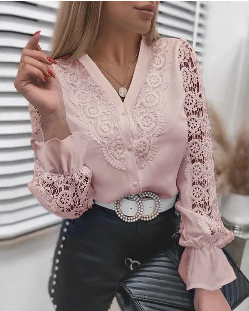 White Lace Long Sleeve Blouse