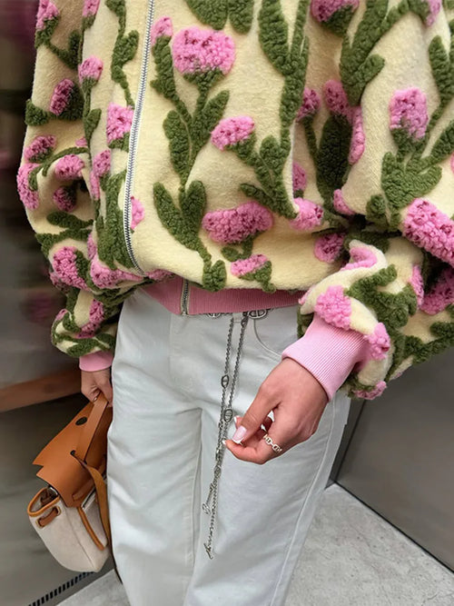 2026 Autumn Winter Casual 3D Jacquard Baseball Women Jacket Urban O-neck Zippers Long Sleeve Female Outwear Lady Streetwear New