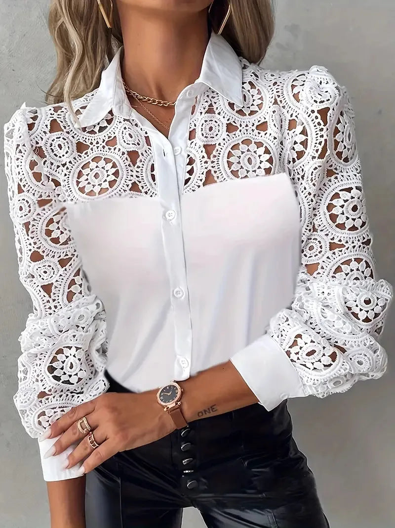 White Lace Long Sleeve Blouse