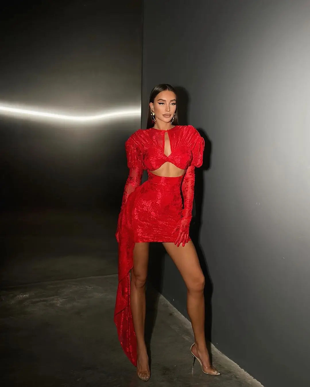 New Fashion Red White Women Gloves Sexy Bodycon Mini Draped Dress Nightclub Party Bar Singer Birthday Celebrate Dress