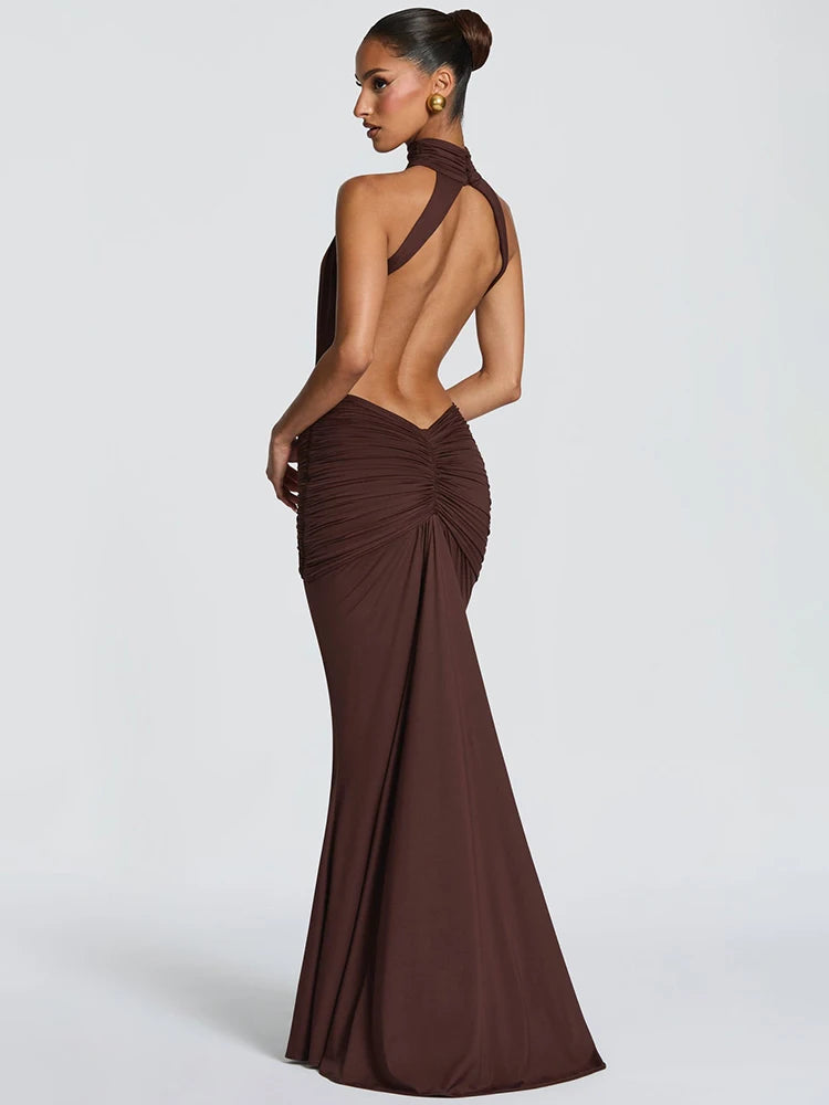 Mozision Turtleneck Backless Maxi Dress – Elegant Bodycon Gown