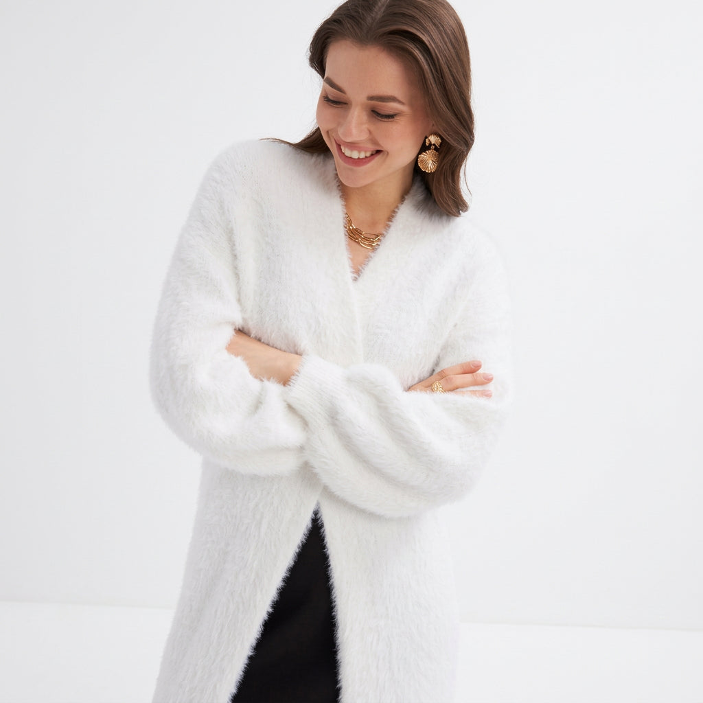 Relaxed Longline Faux Mink Knit Cardigan