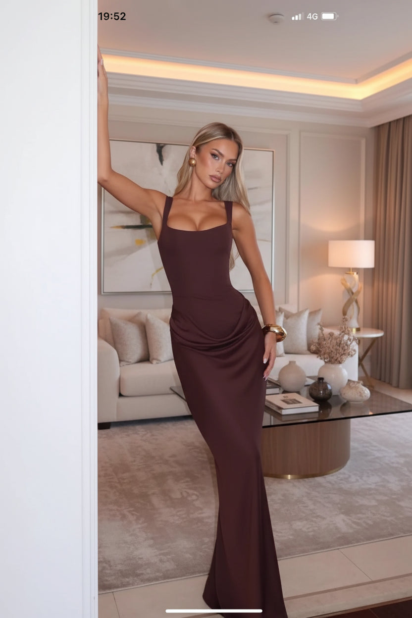 CHNMR Sexy Backless Ruched Maxi Dress for Women U-neck Sleeveless Bandage Bodycon Black Long Dresses Lady Evening Party Gown