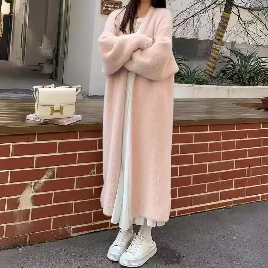 Relaxed Longline Faux Mink Knit Cardigan