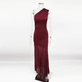 Off Shoulder See Through Dress Solid High Waist Patchwork Backless Slim Long Dress Women Vacation Party Evening Dresses