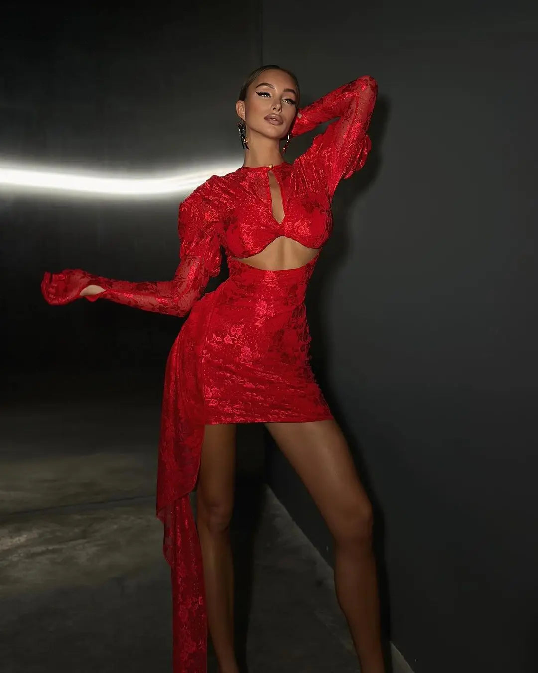New Fashion Red White Women Gloves Sexy Bodycon Mini Draped Dress Nightclub Party Bar Singer Birthday Celebrate Dress