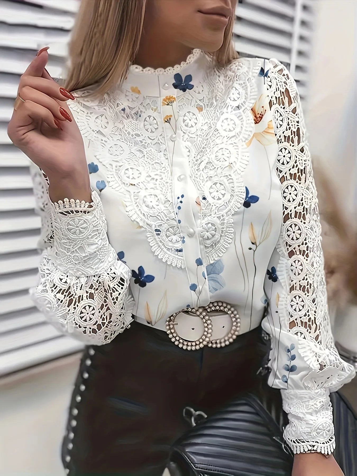 White Lace Long Sleeve Blouse