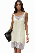 Bornlandies 2026 New Summer Casual Lace Patchwork Camisole Skirt Cotton Loose Light Yellow Sleeveless Dress
