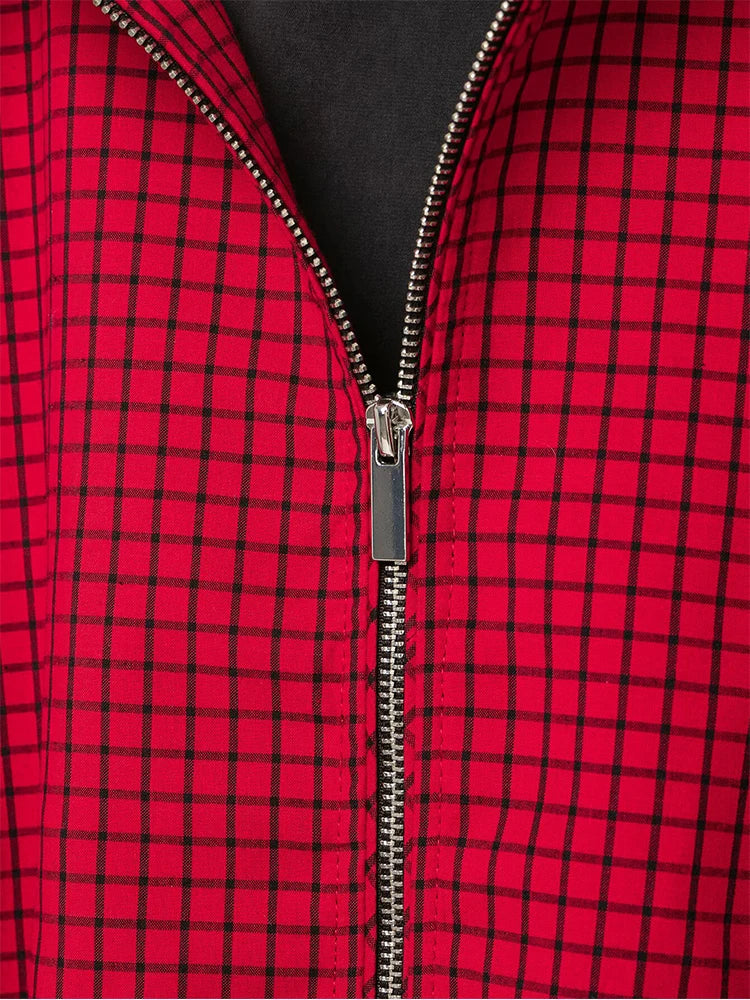 Autumn Women Plaid Bomber Jacket New Stand Collar Pocket Retro Loose Fit Zipper Jacket Coats Fashion Female High Street Jacket