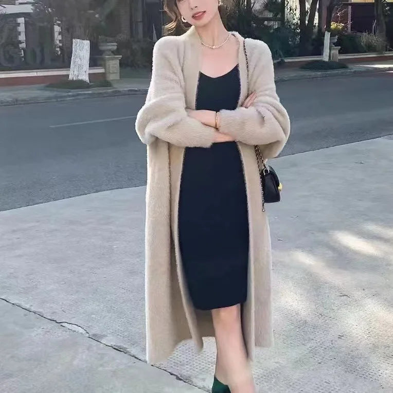 Relaxed Longline Faux Mink Knit Cardigan