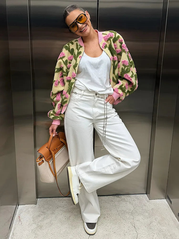 2026 Autumn Winter Casual 3D Jacquard Baseball Women Jacket Urban O-neck Zippers Long Sleeve Female Outwear Lady Streetwear New