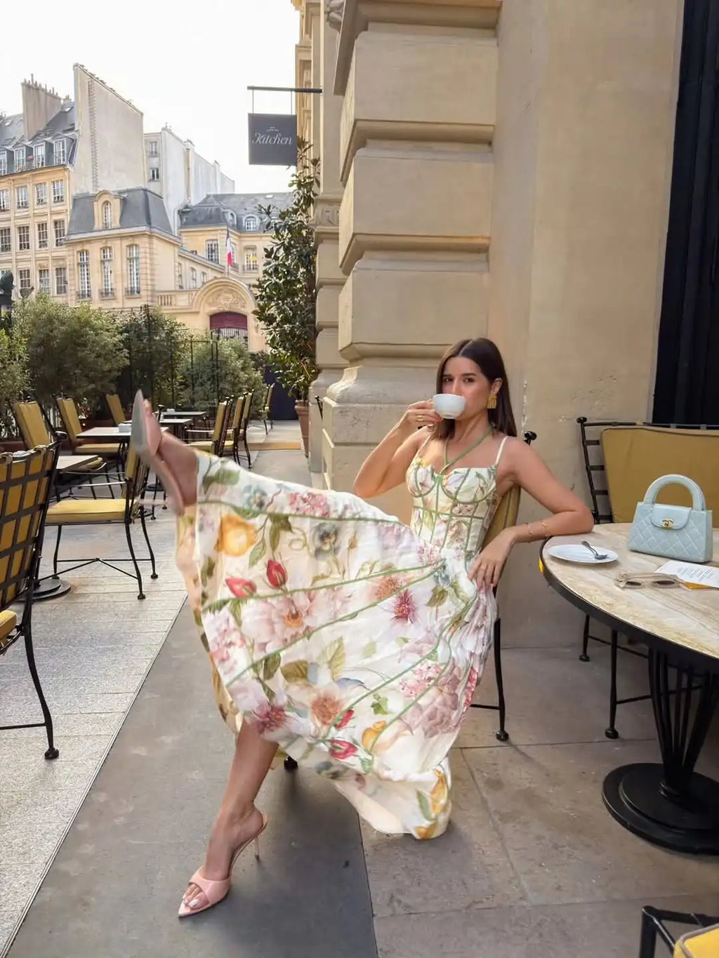 Elegant Floral Print Halter Dress Women Sleeveless Waist-closed A-line Dresses 2026 Spring Summer Fashion Female Vacation Robe
