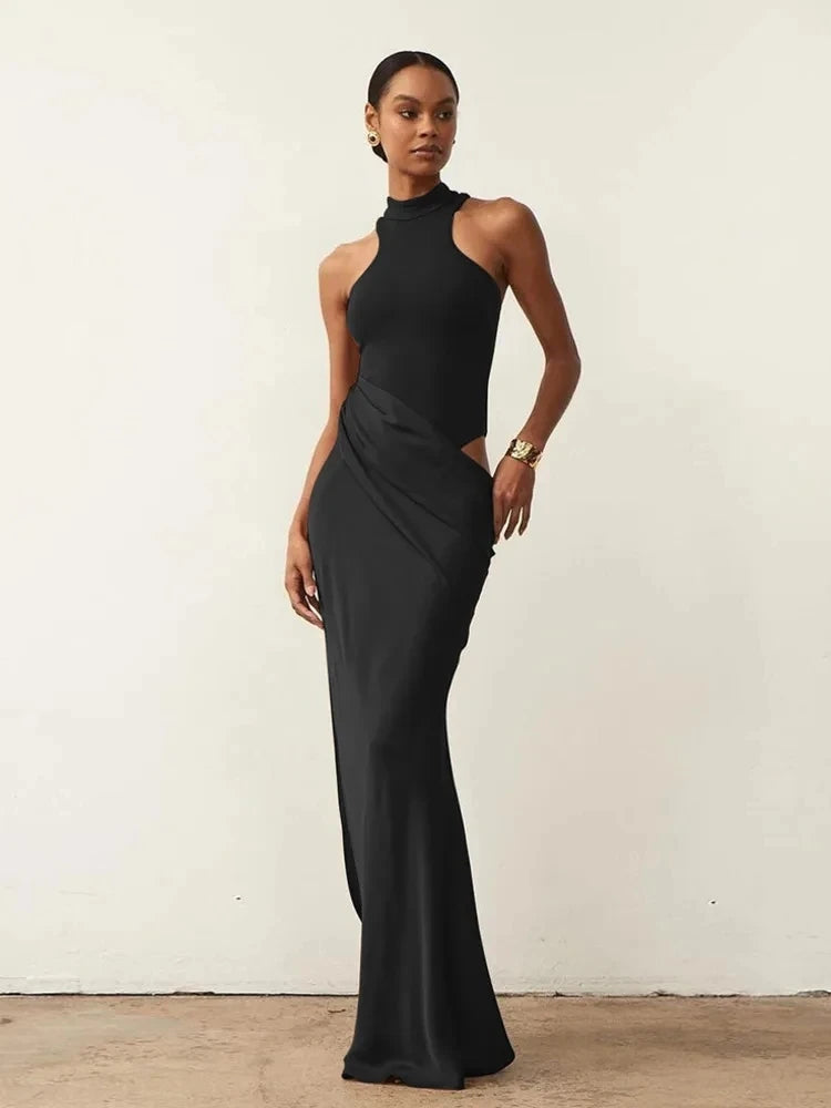Satin Hollow Out Maxi Dress – Skinny elegant for Women