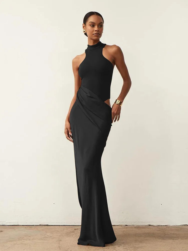 Satin Hollow Out Maxi Dress – Skinny elegant for Women