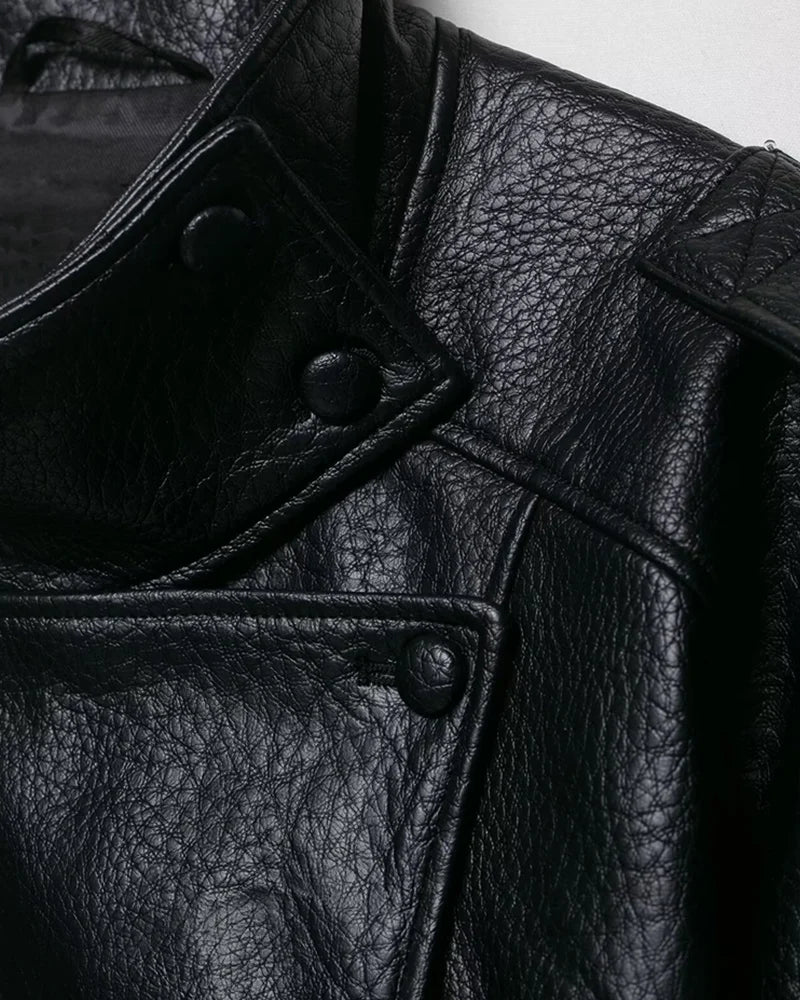 Women's Faux Leather Jacket – Chic Long Sleeve Coat