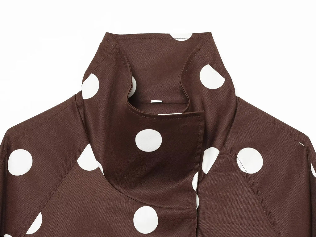 BSAY 2026 New Women Fashion Versatile Polka Dot Bomber Jacket, Stand Collar Zip Up Loose Cropped Casual Outerwear With Pockets