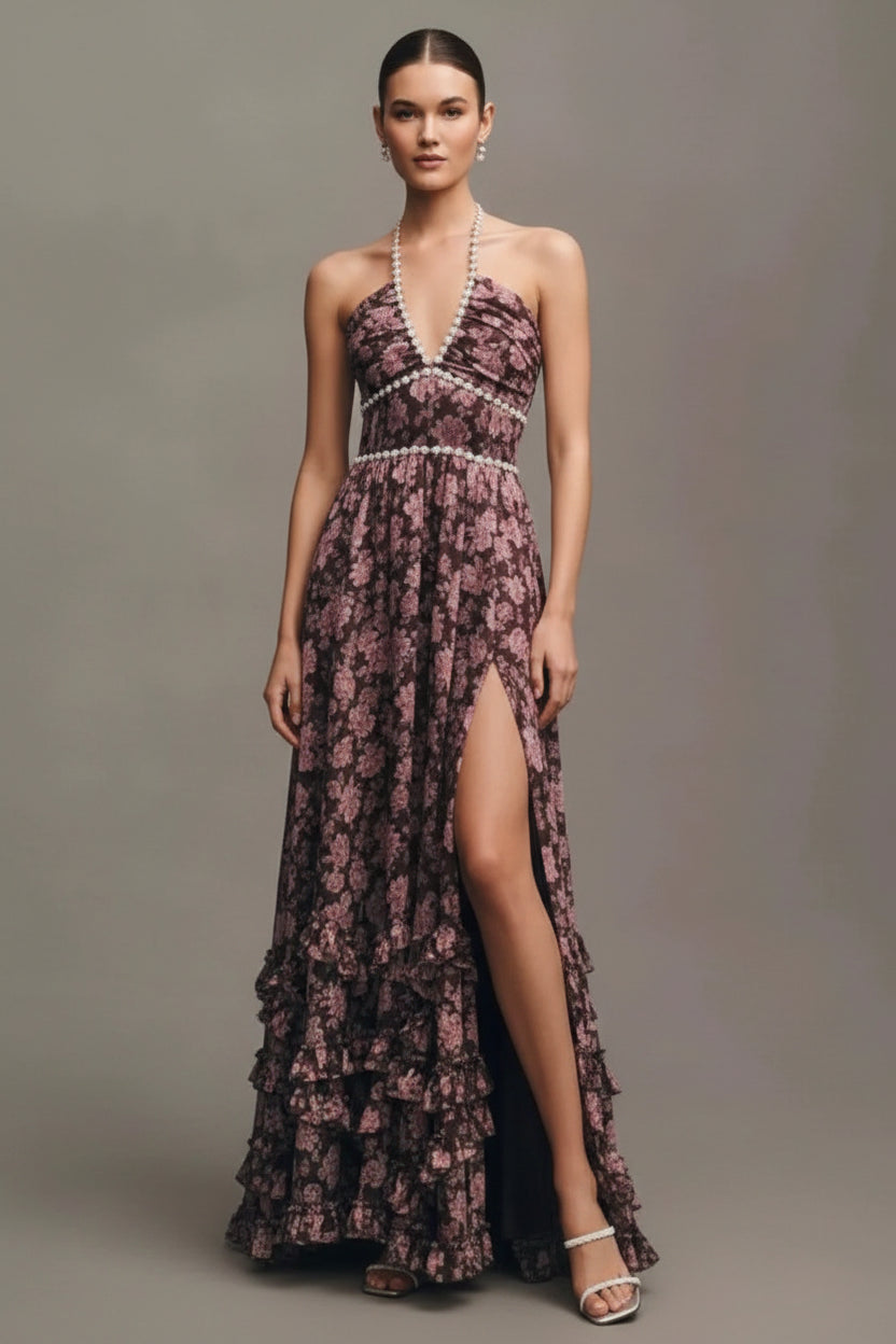 2026 Elegant Women’s Printed Maxi Dress – Slim Fit Spaghetti Strap, Flowy A-Line Beach & Vacation Dress