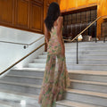 Sleeveless Floral Print Long Dresses Fashion Women Split Spaghetti Strap Summer Bodycon Casual Beach Evening Party